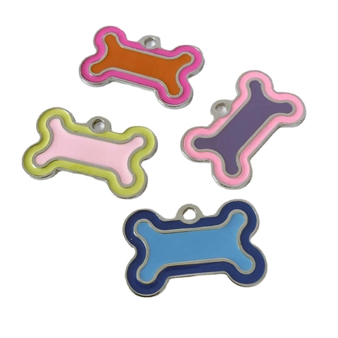Bone Shaped Metal Pet ID Tag Two Tone Enamel Zinc Alloy Dog Tag Anti Lost Identity Plate For Dogs Cats Collar Pendant