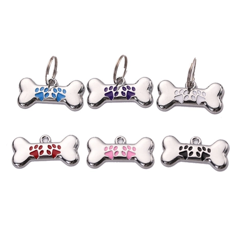 Bone Shaped Pet ID Tag Zinc Alloy Paw Print Pendant Engravable Dog Tag For Collar Necklace Puppy Cat Identification Label