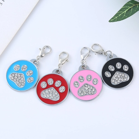 Strass Huisdier ID Penning Poot Bot Patroon Zinklegering Hondenpenning Met Kreeftensluiting Emaille Huisdier Sieraden Accessoire