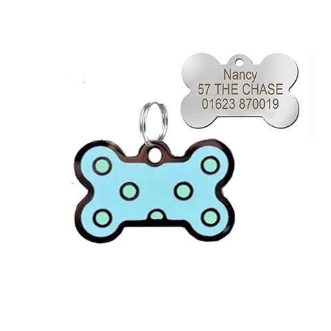 Zinc Alloy Bone Shaped Pet ID Tag Colorful Polka Dot Enamel Finish Dog Name Tag Decorative Collar Accessory For Pets