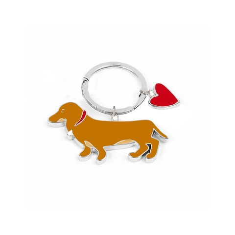Creative Metal Dachshund Dog Keychain Enamel Animal Keyring With Heart Charm Pendant For Women Men Car Key Accessories Gift