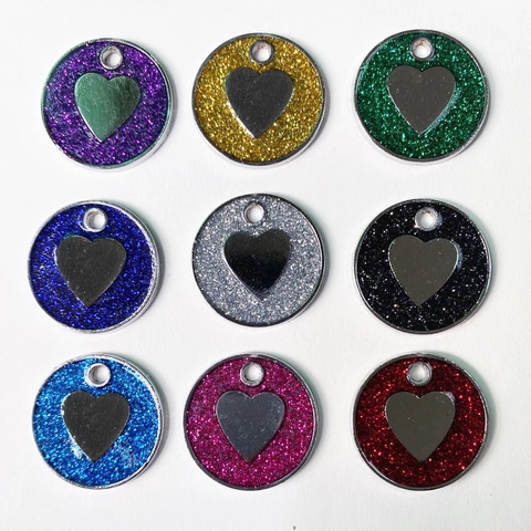 Round Glitter Heart Pattern Pet ID Tag Zinc Alloy Anti-lost Name Pendant For Dog Cat Collar Accessory Decorative Jewelry
