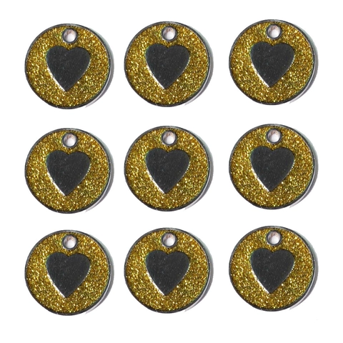 Round Glitter Heart Pattern Pet ID Tag Zinc Alloy Anti-lost Name Pendant For Dog Cat Collar Accessory Decorative Jewelry