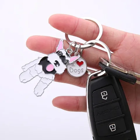 Porte-clés Schnauzer en Métal Dessin Animé Pendentif Chien Émail I Heart Dogs pour Femme Homme Voiture Sac Accessoires Cadeau