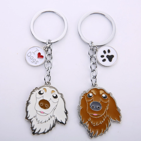 Cartoon Dog Head Metal Keychain Enamel Dachshund Golden Retriever Animal Pendant With I Love Dogs Charm For Pet Lovers Gift