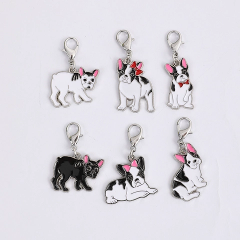 Portachiavi in Metallo Smaltato Bulldog Francese Cartone Animato Ciondolo Cane Carino Accessori Gioielli Regalo per Donna Ragazza