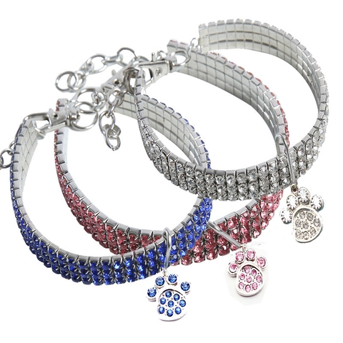 Rhinestone Pet Collar With Heart Crown Paw Pendant Adjustable Crystal Dog Necklace For Small Dogs Cats Jewelry Accessory