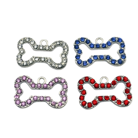 Medaglietta Identificativa per Animali a Forma di Osso Intarsiata di Strass Ciondolo in Lega per Decorazione Collare Cani Gatti