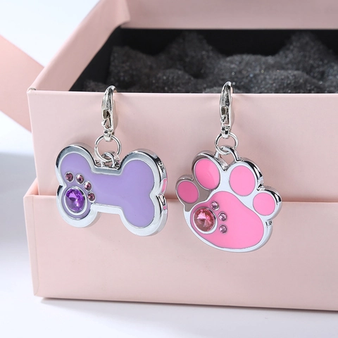 Rhinestone Enamel Bone Shape Pet ID Tag Zinc Alloy Dog Collar Charm With Lobster Clasp Customized Nameplate For Dogs Cats