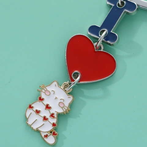 Mignon Porte-clés Chat Cœur en Émail Pendentif en Alliage de Zinc pour Sac Accessoire Cadeau Couple Style Américain