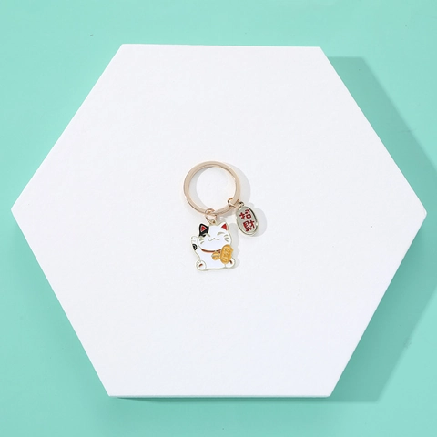 Schattige Gelukskat Zinklegering Sleutelhanger Emaille Maneki Neko Sleutelring Geluksbrenger Hanger Accessoire Voor Tas Decor