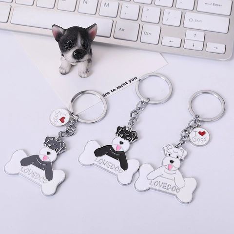 Schnauzer Hond Metalen Sleutelhanger Dubbelzijdige Love Bot Hanger Zinklegering Emaille Sleutelring Tas Auto Bedeltje Cadeau