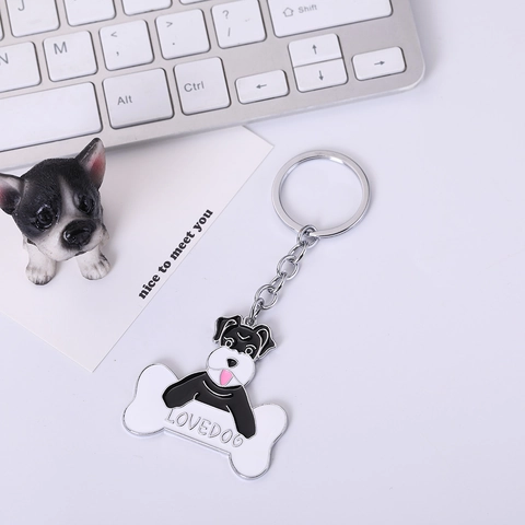 Schnauzer Hond Metalen Sleutelhanger Dubbelzijdige Love Bot Hanger Zinklegering Emaille Sleutelring Tas Auto Bedeltje Cadeau