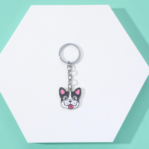 Cartoon French Bulldog Keychain Double Sided Zinc Alloy Enamel Dog Pendant For Bag Accessory Cute Pet Lovers Gift Jewelry