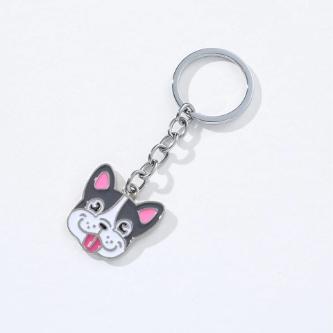 Cartoon French Bulldog Keychain Double Sided Zinc Alloy Enamel Dog Pendant For Bag Accessory Cute Pet Lovers Gift Jewelry