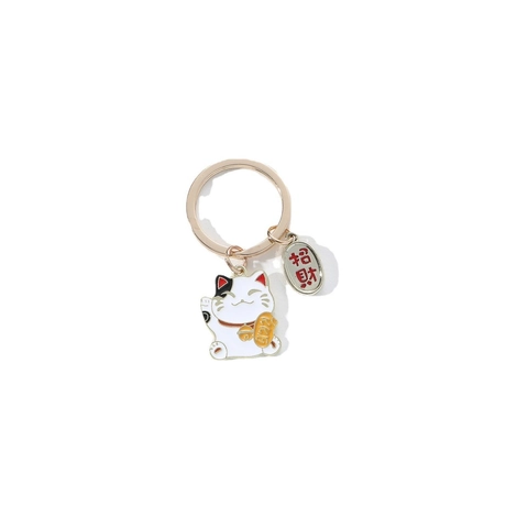 Schattige Gelukskat Zinklegering Sleutelhanger Emaille Maneki Neko Sleutelring Geluksbrenger Hanger Accessoire Voor Tas Decor