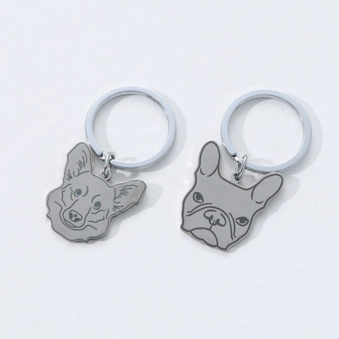 Modern Zinc Alloy Corgi Bulldog Head Keychain Minimalist Metal Dog Pet Portrait Key Ring Pendant Gift For Pet Lovers Kids