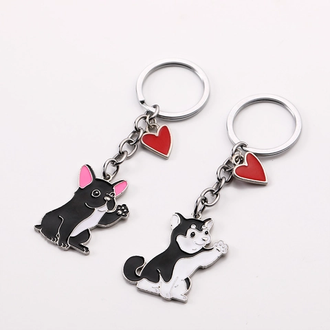 Cartoon Winkender Hund Emaille Schlüsselanhänger Mit Rotem Herz Metall Legierung Schlüsselring Süßer Haustier Anhänger Taschenschmuck