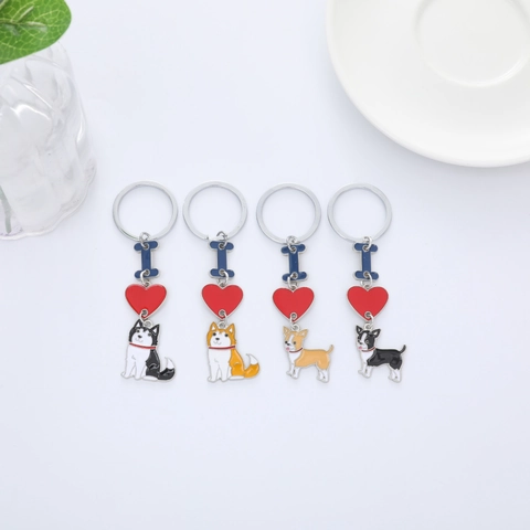 Zinklegierung Emaille Hund Schlüsselanhänger I Love My Pet Herz Knochen Anhänger Schlüsselring Für Damen Auto Tasche Deko Geschenk