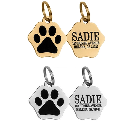 Minimalist Stainless Steel Paw Print Pet ID Tag For Dogs And Cats Laser Marked Identification Name Address Pendant Jewelry