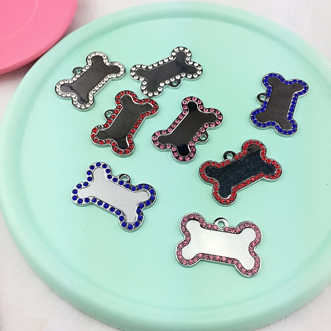 Placa de Identificación para Mascotas Forma de Hueso con Strass Aleación Placa de Nombre para Perros Colgante Identificativo Joyería
