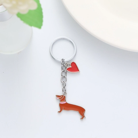 Llavero de Aleación de Zinc Perro Animado Con Colgante Corazón Rojo Lindo Teckel Corgi Accesorio de Bolso Regalo