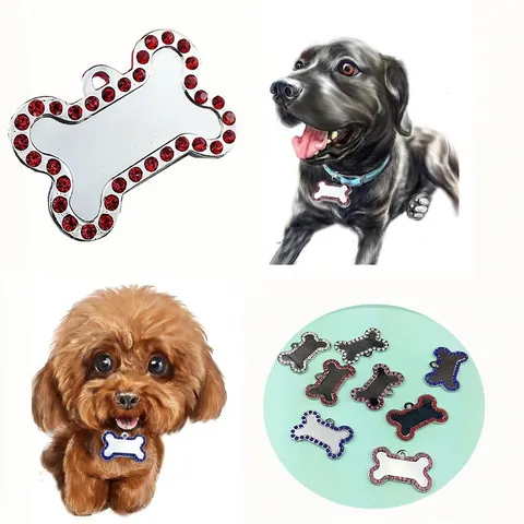 Personalisierter Knochenform Haustier-ID-Tag Zinklegierung Strass Eingelegtes Hunde-Namensschild Für Halsband Anhänger Deko