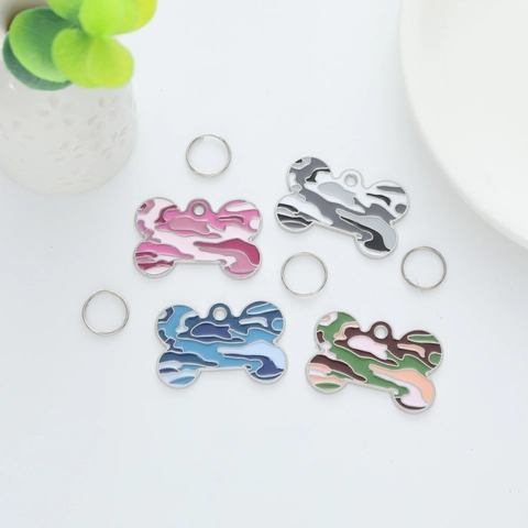 Camouflage Bone Shape Metal Pet ID Tag Anti-lost Identity Pendant For Dog Cat Collar Necklace Accessories