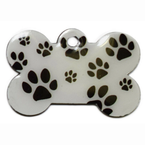 Medaglietta Identificativa Per Animali A Forma Di Osso In Metallo Con Impronta Di Zampa Pendente Per Collare Cane Gatto Accessorio