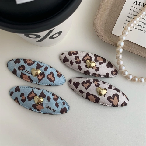 Set di Fermagli per Capelli a Cuore con Stampa Leopardata Vintage Stile Coreano in Tessuto per Donna Accessori per Capelli
