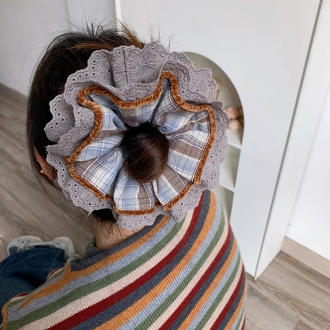 Retro Plaid Kant Haar Scrunchie Grote Fluwelen Rand Oversized Stof Elastische Haarband Zoete Paardenstaart Houder Sieraden