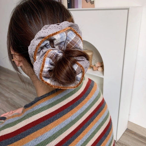 Retro Plaid Kant Haar Scrunchie Grote Fluwelen Rand Oversized Stof Elastische Haarband Zoete Paardenstaart Houder Sieraden