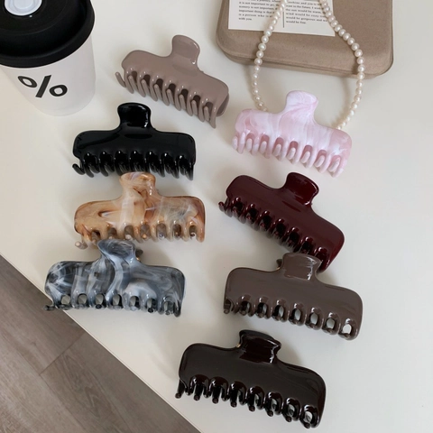 Grande Pinza per Capelli Trama in Acetato Presa Forte Quadrato Geometrico Antiscivolo Clip a Squalo per Donna Accessorio Capelli Spessi