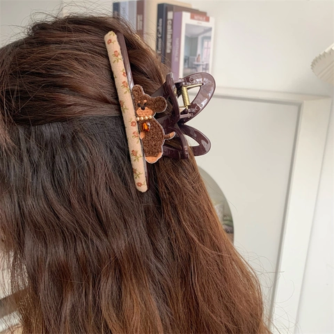 Damen Süß Plüsch Hund Blumen Stoff Haarkralle Groß Retro Braun Haarklammer Süß Herz Koala Stoff Haarschmuck