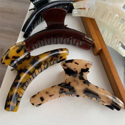 Vintage Französisch Acetat Leopardenmuster Haarklammer Große Einfache Minimalistische Shark Clip Für Damen Haar Styling Zubehör