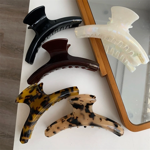 Vintage Französisch Acetat Leopardenmuster Haarklammer Große Einfache Minimalistische Shark Clip Für Damen Haar Styling Zubehör