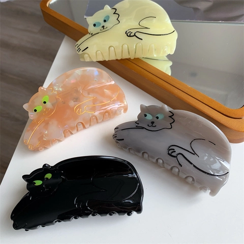 Niedliche Cartoon Katze Geformte Acetat Haarklammer Für Damen Schildpatt Marmormuster Große Haarbackenklammer Styling Zubehör