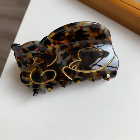 Niedliche Cartoon Katze Geformte Acetat Haarklammer Für Damen Schildpatt Marmormuster Große Haarbackenklammer Styling Zubehör
