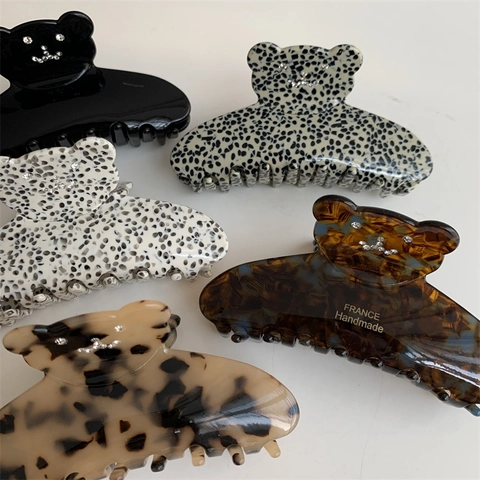 Französisch Vintage Bär Acetat Haarklammer Strass Tier Muster Punkte Leopard Schildpatt Haarspange Für Damen Schmuck