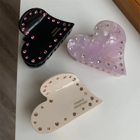 Pinza para el Pelo Corazón de Acetato Minimalista Con Diamantes de Imitación Brillantes Accesorio para el Pelo Vintage Estilo Coreano para Mujer Peinado Elegante