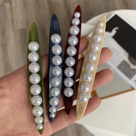 Fermaglio per Capelli Geometrico Aerodinamico in Acetato Vintage Con Perle Artificiali Stile Coreano Minimalista per Donna