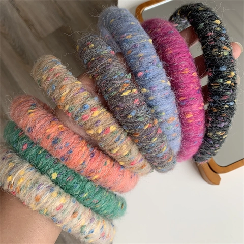 Cerchietto a Maglia in Stile Coreano con Punti Colorati Arcobaleno per Donna Cerchietto Spesso con Parte Superiore Alta Accessori per Capelli in Lana Calda Invernale
