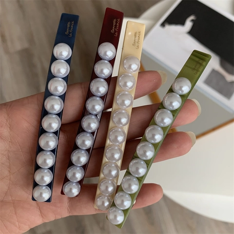 Fermaglio per Capelli Geometrico Aerodinamico in Acetato Vintage Con Perle Artificiali Stile Coreano Minimalista per Donna
