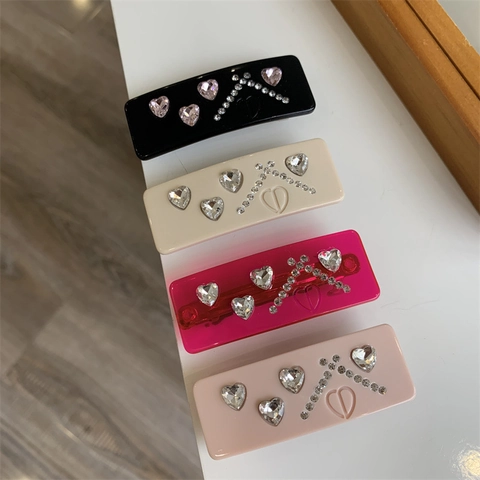 Rechteckige Acetat Haarspange Mit Herz Strass Geometrische Mode Feder Barrette Für Damen Elegante Haaccessoires