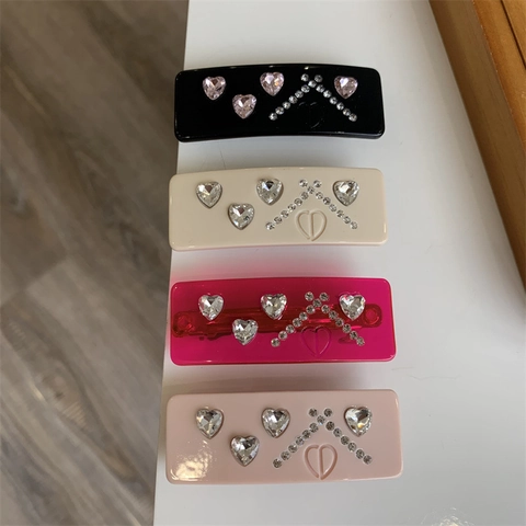Rechteckige Acetat Haarspange Mit Herz Strass Geometrische Mode Feder Barrette Für Damen Elegante Haaccessoires