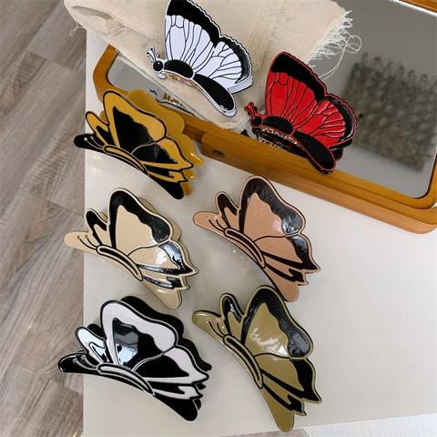 Élégante Pince à Cheveux Papillon 3D en Acétate Avec Strass Colorée Vintage Pince à Cheveux pour Femmes Bijoux Quotidiens