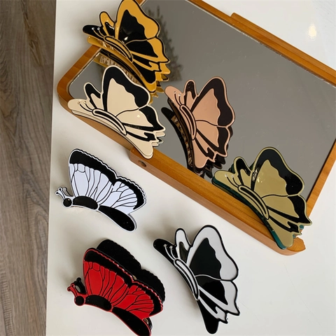 Élégante Pince à Cheveux Papillon 3D en Acétate Avec Strass Colorée Vintage Pince à Cheveux pour Femmes Bijoux Quotidiens