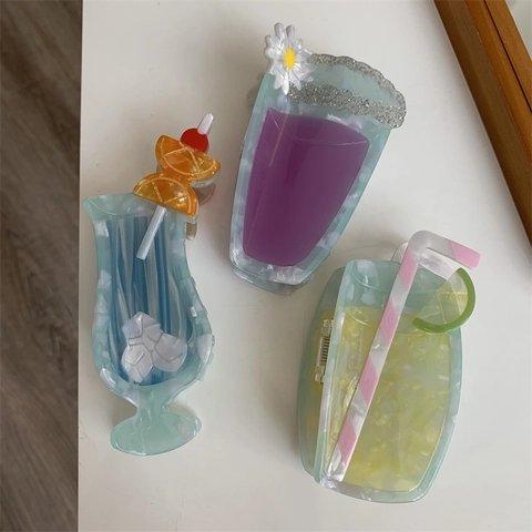 Pinza per Capelli Creativa in Acetato a Forma di Cocktail Estivo per Donna Accessori Capelli Frutta Fragola Limone Fiore