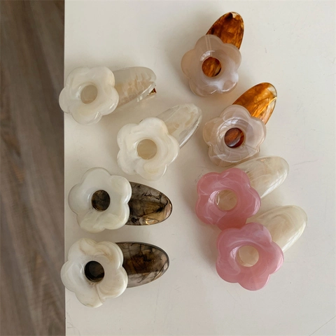 Floral Acetate Resin Hair Clip Korean Style Marble Texture Duckbill Side Pin Sweet Hair Accessory For Women Girls Daily Use