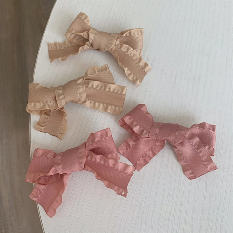 Süße Stoff Schleife Haarspangen Rüschen Entenschnabel Clips Für Damen Mädchen Rosa Champagner Schleife Haar Barrettes Zubehör